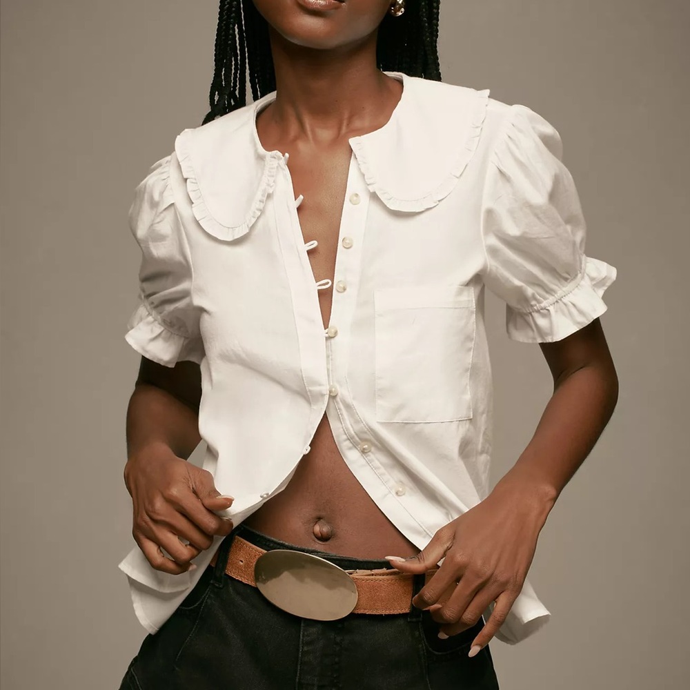 The Keira Collared Button-Front Blouse by Pilcro: Poplin Edition